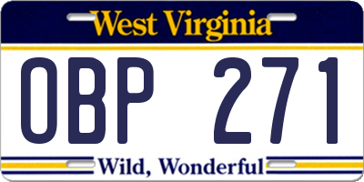 WV license plate OBP271