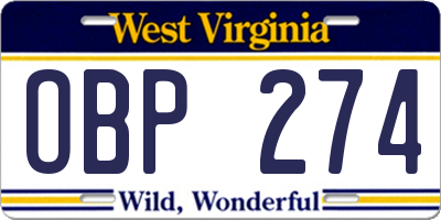 WV license plate OBP274