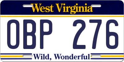 WV license plate OBP276