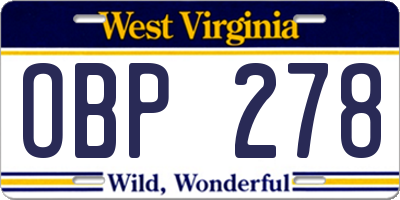 WV license plate OBP278