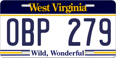 WV license plate OBP279