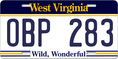 WV license plate OBP283
