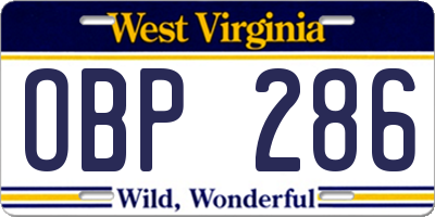 WV license plate OBP286