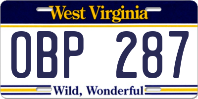 WV license plate OBP287