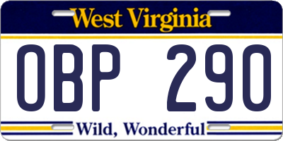 WV license plate OBP290