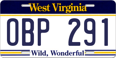 WV license plate OBP291