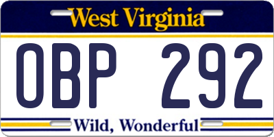 WV license plate OBP292
