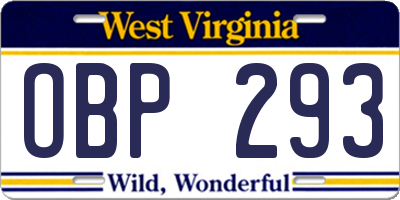 WV license plate OBP293