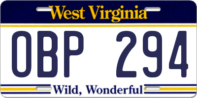 WV license plate OBP294
