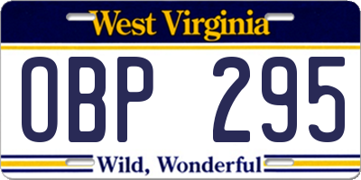 WV license plate OBP295