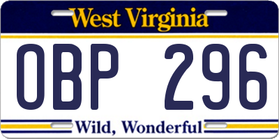 WV license plate OBP296