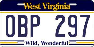 WV license plate OBP297