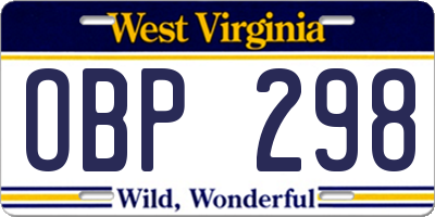 WV license plate OBP298