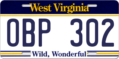 WV license plate OBP302