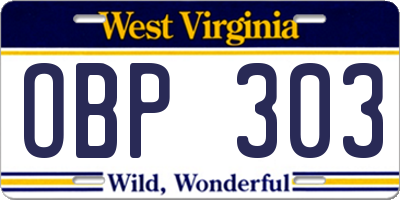 WV license plate OBP303
