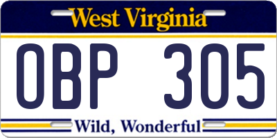 WV license plate OBP305