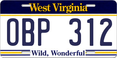 WV license plate OBP312