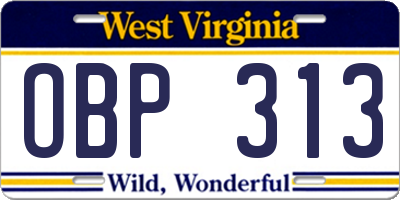 WV license plate OBP313
