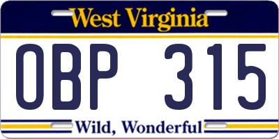 WV license plate OBP315