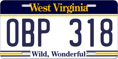 WV license plate OBP318