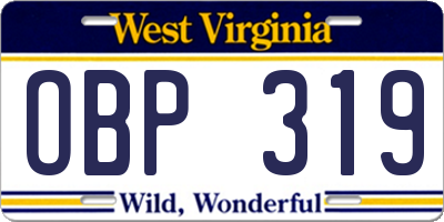 WV license plate OBP319