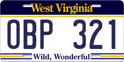 WV license plate OBP321