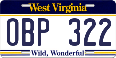 WV license plate OBP322