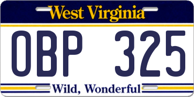 WV license plate OBP325