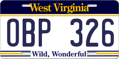 WV license plate OBP326