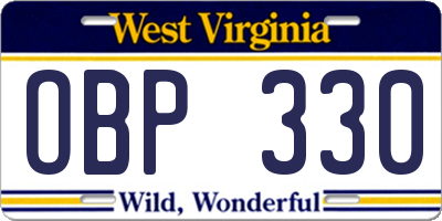 WV license plate OBP330