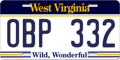 WV license plate OBP332
