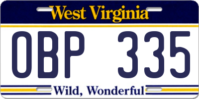WV license plate OBP335