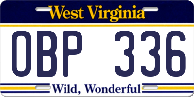 WV license plate OBP336