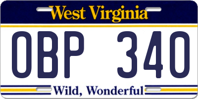 WV license plate OBP340
