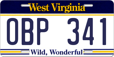 WV license plate OBP341