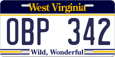 WV license plate OBP342