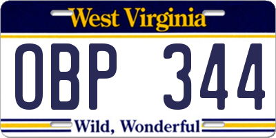WV license plate OBP344