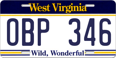 WV license plate OBP346
