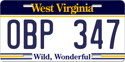 WV license plate OBP347