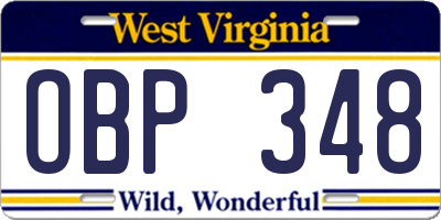 WV license plate OBP348