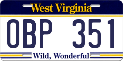WV license plate OBP351
