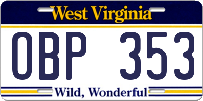 WV license plate OBP353