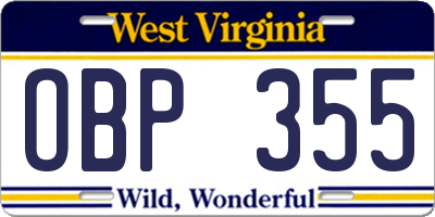 WV license plate OBP355