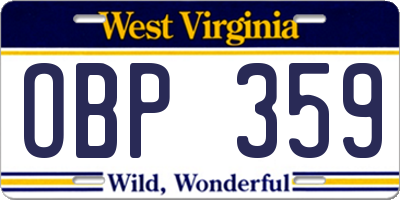 WV license plate OBP359
