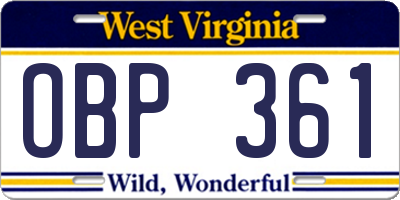 WV license plate OBP361