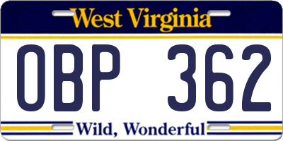 WV license plate OBP362