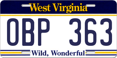 WV license plate OBP363