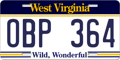 WV license plate OBP364