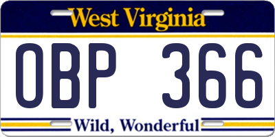 WV license plate OBP366