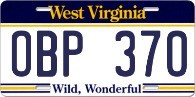 WV license plate OBP370